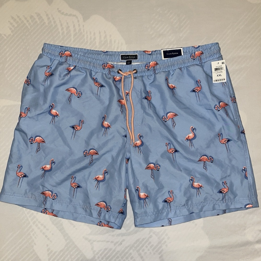 Club Room Mens Swim Trunks Shorts Sz XXL  NWT Pale Ink Blue Flamingo Beach 1707